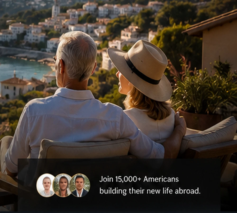 Retired couple overlooking a Spanish coastal town